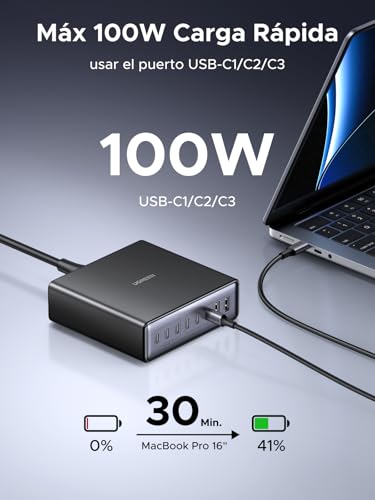 UGREEN Cargador 200W GAN y 8 Puertos, Estación de Carga de Escritorio con 6 USB C y USB PD, Carga Rápida de 100W, Compatible con MacBook Pro Air de 16", XPS 13, iPad Pro, iPhone 17Pro MAX, Galaxy S25