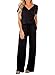 Dearlove Womens Casual V Neck Short Sleeve Loose Wide Legs Elastic Waist Long Pant Jumpsuits Rompers with Pockets Solid Black Small