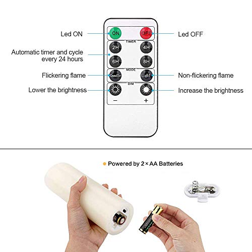 Da by Flameless Candles, Led Candles Set of 9(H 5" 5.5" 6" 7" 8" 9" xD 2.1") Ivory Real Wax Battery Candles (Batteries not Incl) with 2 Remote Timers - Thumbnail 6