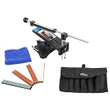 KKmoon Upgraded Version Fixed-angle Knife Sharpener Kits WIth 4 Sharpening Stones(120#,320#,600#,1500#) For Kitchen Knife, included Carrying case and Cleaning Cloth