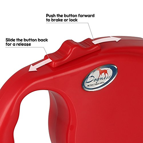 DOGNESS Retractable Dog Leash, the Modern Series, One Button Locking System, Suitable For Kids, No Tangle Waterproof Ribbon Tape, for Small Medium Large Dogs, Red 13 ft - Thumbnail 4