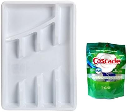 Silverware Tray, Cutlery Tray, Silverware Organizer, Utensil Organizer, Flatware Organizer - Medium, White, 1.9 x 9.5 x 14 Inches + Cascade Dishwasher Soap