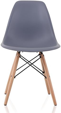 CozyBlock Eames Style Molded Plastic Dining Shell Chair with Birch Wood Eiffel Legs, Set of 4, 20" L x 18.5" W x 31.5" H, Dark Gray, x x