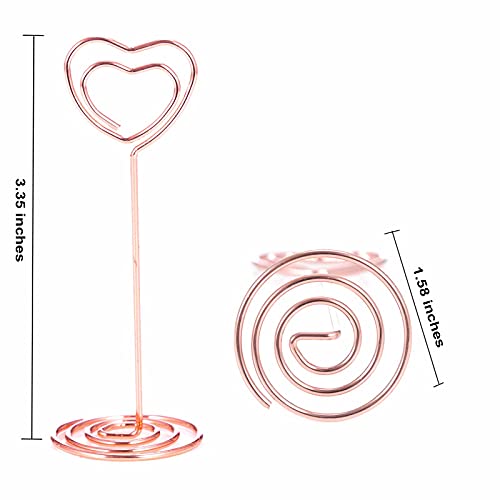 BuRuiJi 12pcs Table Number Holders,3.35 inch Place Card Holders,Table Number Stands,Table Card Holder, Photo Picture Holders for Centerpieces, Wedding, Party, Birthday (Rose Gold-Heart Shaped)