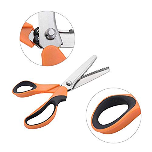 JISTL Professional Stainless Steel Dressmaking Sewing Craft Scissors, 9.3 inches Handled Pinking Shears (Orange)