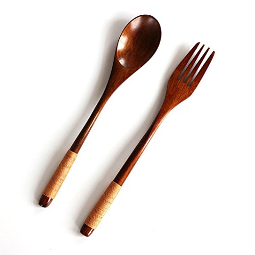 ღ Ninasill ღ Wooden Spoon Bamboo Kitchen Cooking Utensil Tool Soup Teaspoon Catering (Khaki)