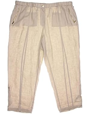 Women's Wide Leg Linen Pants, Latte, 3X