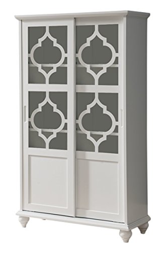 Kings Brand Furniture- Halswelle 2-Door White Curio Bookcase Cabinet with Glass Doors - Thumbnail 3