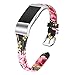 bayite Bands Compatible with Fitbit Charge 2, Slim Genuine Leather Band Replacement Accessories Strap Charge2 Women Men, Black/Pink Floral Small