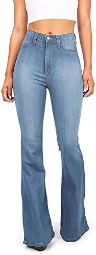 CLANNAD Women's Juniors High Waist Denim Jeans Bell Bottom Flared Stretch Fitted Pants
