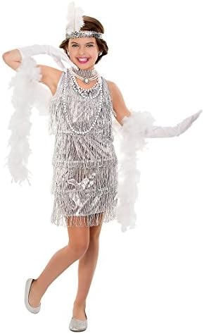 Silver Flapper Girls' Costume, Flapper Kids' Halloween Party Accessories, Large