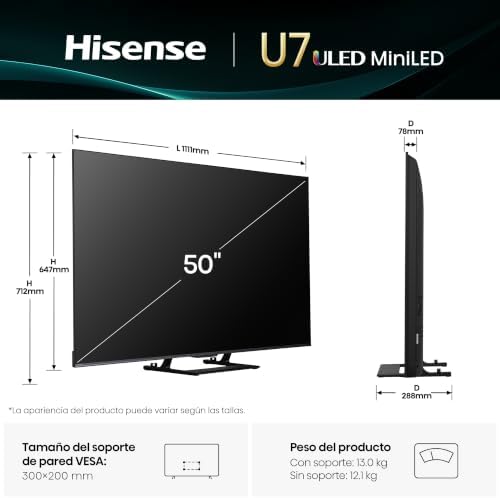 50U7Q - MiniLED Smart TV 50 Pulgadas, Hi-QLED MiniLED, Modo Juego 144 Hz Nativos, Subwoofer Integrado, Hi-View AI Engine, IMAX Enhanced, Filmmaker Mode, Dolby Vision IQ, HDR 10+ Adaptive