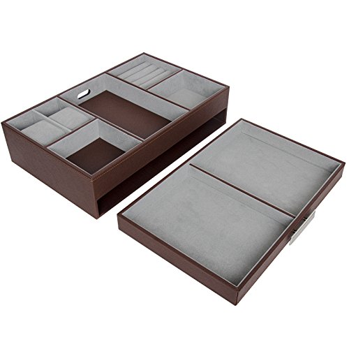 Arolly Leather Finish Valet Charging Station Organizer Storage Jewelry Box