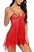 Avidlove Women Lingerie Lace Babydoll V Neck Sleepwear Strap Chemise Red M