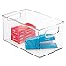 HOHOUSStore Stackable Plastic Long Storage Bin Container with Carrying Handles for Office to Hold Gel Pens, Erasers, Tape, Pens, Pencils, Markers, Notepads, Highlighters, Staplers, 4 Pack - Clear, large-76, Black-76