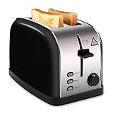 MADETEC 2 Slice Wide Slot Toaster Black for Bread Bagel, Brushed Stainless Steel Toaster with Removable Crumb Tray,High Lift Lever, Defrost, Bagels and 7 Shade Setting