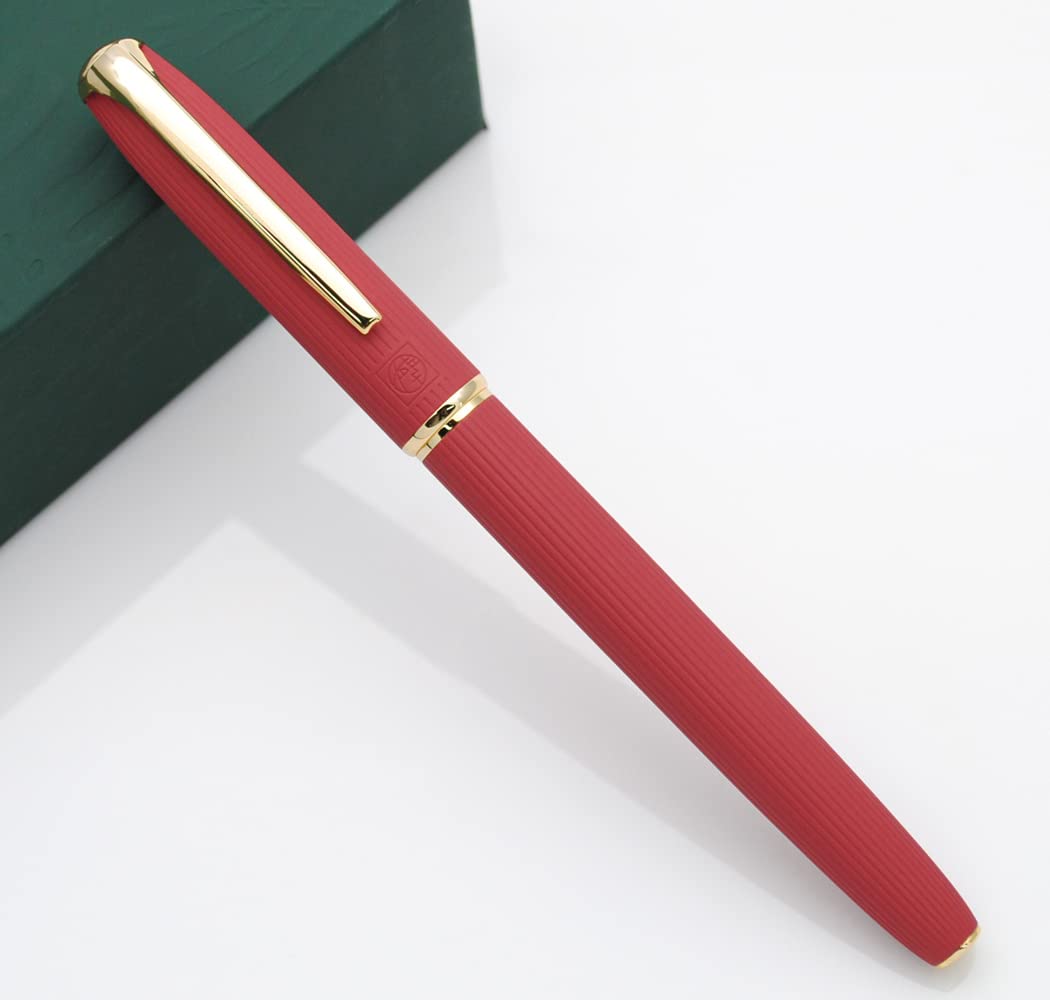 czxwyst Picasso 916 Metal Fountain Pen, Natural Series Stripe Ink Pen with Ink Converter and Gift Case, Iridium Extra Fine Nib (EF Nib 0.38mm, Red)