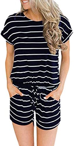 HappyLStore Women Jumpsuit Casual Loose Short Sleeve Rompers with Pockets Elastic Waist Playsuit Black