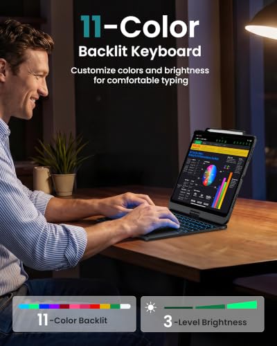 typecase Touch Case with Keyboard for iPad Pro 13"(M5/M4, 2025/2024), iPad Air 13"(M4/M3/M2, 2026/2025/2024) & iPad Pro 12.9", Trackpad, 360° Rotatable, 11-Colors Backlit, Space Black | For iPad Pro 13/Air 13/Pro 12.9, 11‑Color Backlit Keys, Pencil Holder, 7 Modes, Space Black, for Office, Travel, Drawing