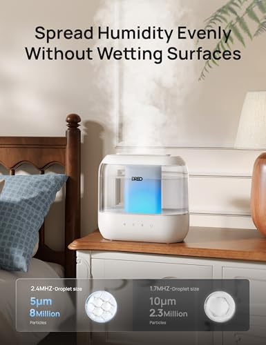 DREO Humidifier for Bedroom Baby, 4L Cool Mist Supersized Humidifiers for Home, 28 dB Quiet Air Humidifier for Room, Oil Diffuser, 36H Runtime, Night Light, Top-Fill, Easy to Clean & Fill, White