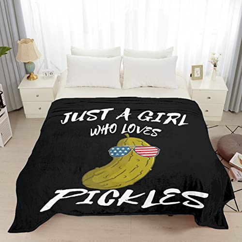 Pickles Fleece Throw Blanket Soft Plush Blankets with Just Girl Loves Pickles Print Flannel Air Conditioner Quilt for Bed Sofa Couch Women Girls Gift 40\