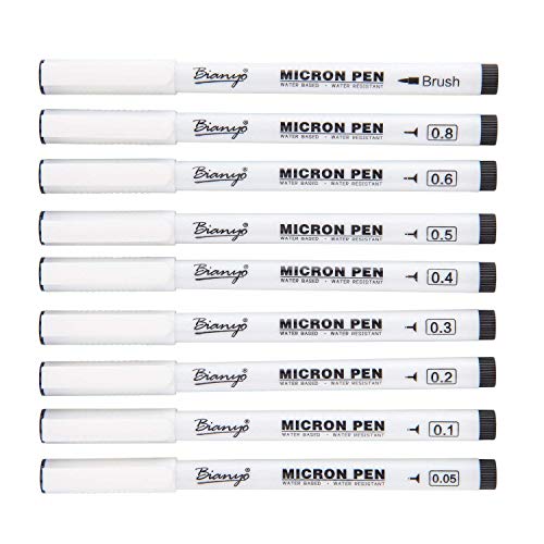Bianyo Micro-Line Pens-Archival Ink-Ultra Fine Point, Art Waterproof Black Pen Set for Sketching, Artist Illustration, Technical Drawing, Office Documents, Scrapbooking, 9/Set - Thumbnail 3