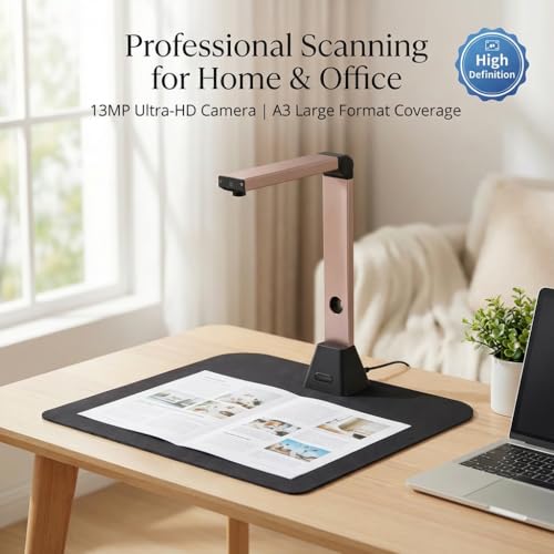 Venkillian A3 Portable Document Scanner: 13MP High Definition Multi-format with OCR 130 Languages Curve Flattening Windows (Not Compatible with Mac) USB for Home Office Business and Education