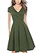 oxiuly Women's V-Neck Cap Sleeve Floral Casual Work Stretch Swing Dress OX233 (XL, Army Green)