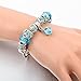 Long Way Blue Beads Carved Bracelet Sliver Plated Snake Chain Charm Strand Bracelet For Women&Men