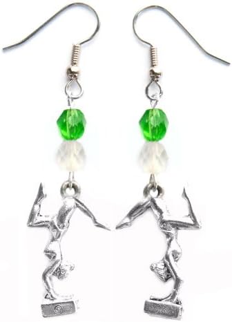 "Gymnast Girl" Gymnastics Earrings (Team Colors Kelly Green & White)