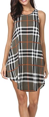 peassa Womens Summer Plaid Sleeveless Loose Swing Casual Vest Mini Dress L