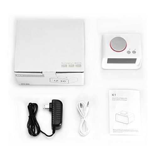 Digital Alarm Clock with FM Radio, ALLOMN Dual Alarm Clock with AUX Speaker, Indoor Thermometer, Phone Charger with Dual USB Port, 1.4" LCD Display, Nap/Sleep Timer for Bedroom (White) - Thumbnail 6