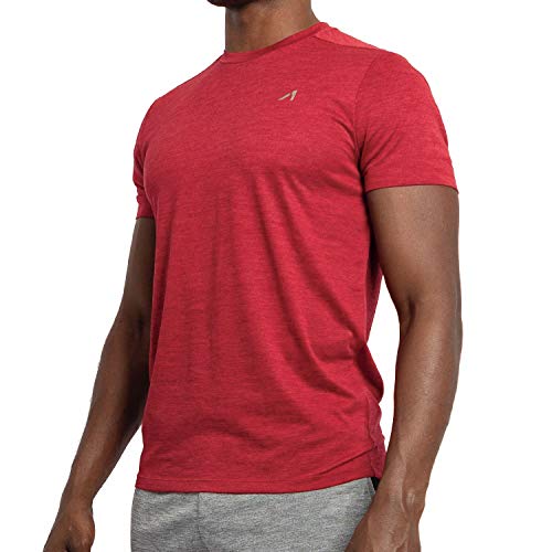 Alive Men's Tee Shirt Active Quick Dry Workout Short Sleeve Shirts Crew Neck (Coach Red Heather, Medium) - Thumbnail 2