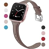 Maledan Bands for Fitbit Versa, Slim Genuine Leather Watch Bands Replacement Strap Accessories for Fitbit Versa Smart Watch, Women Men, Small, Taupe