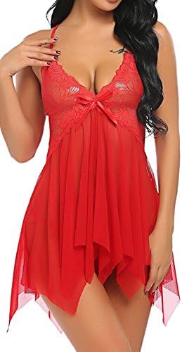 Cwtchbaby Women's Lace Pajamas Floral Babydoll Nightgown With G-String