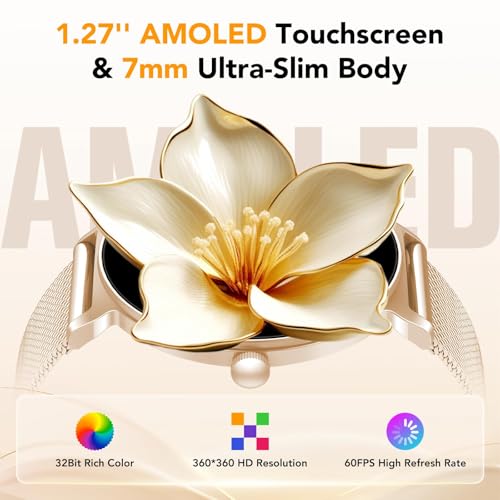 Smart Watch for Women, 1.27'' AMOLED Round Screen, Support Bluetooth Calling (Answer/Make Calls), Ladies Smart Watch with Heart Rate/Sleep Monitor, 120+ Sports Mode, IP68 Waterproof (Rose Gold)