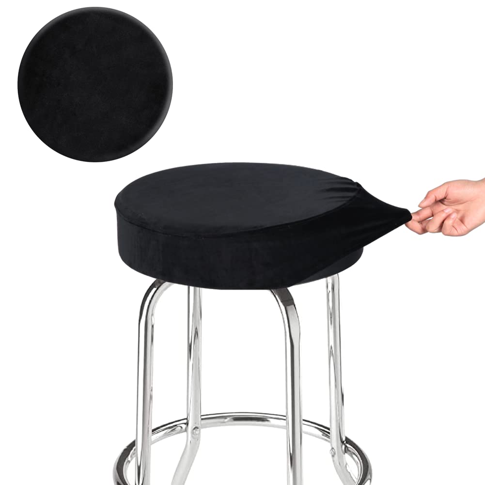 Photo 1 of SINOSSO Bar Stool Cover, Super Soft Velvet Dia.11-13" Round Stretchy Washable Dustproof Slipcover for Upholstered Furniture (S, Black,1 Count)