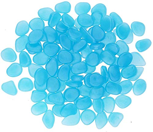 Candora Decorative Stones 200pcs Man-made Luminous Cobblestone Glow in the Dark Pebbles Stone for Garden Walkway Outdoor Fish Tank (Blue)