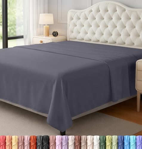 Utopia Bedding Lenzuolo piano per 2 persone (266 x 259 cm, grigio) - Tessuto in microfibra spazzolata morbida - per letto misura 150 x 200 cm