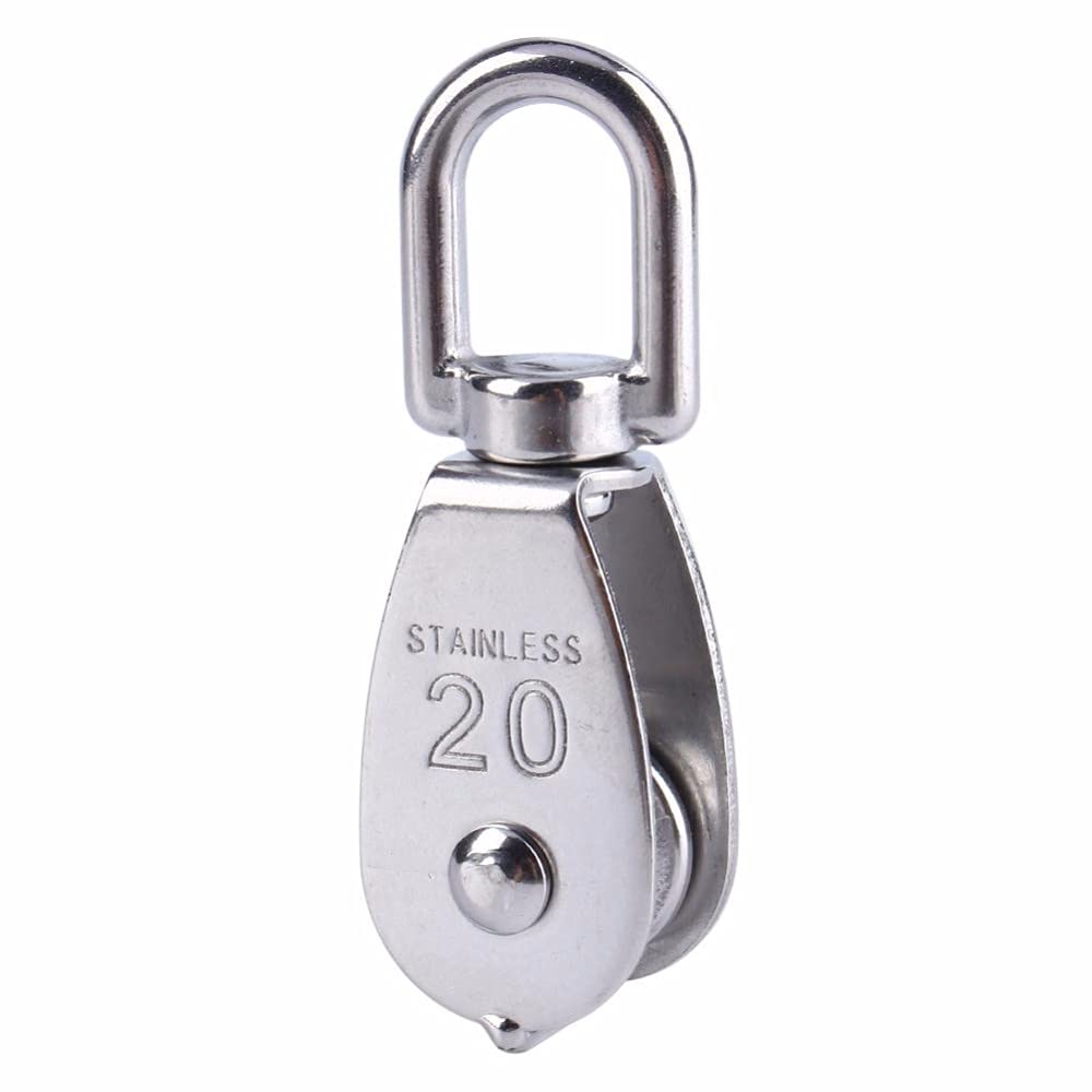 ExcInter Single Pulley M20 Steel Wheel Block Heavy Duty Pulley Roller Loading 304 Stainless Silver