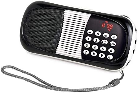 eJiasu Gtide Multifunction Mini Digital Portable FM Radio Receiver Support MP3 Music Player TF/SD Card/USB Port/LED Screen Display/Flashlight/Rechargeable Battery/Headphone Output/Audio Input/Lanyard for PC iPod iPhone(Black)