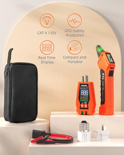 Focemta Circuit Breaker Finder Kit with GFCI Outlet Tester for 90-135V AC Circuits,Includes Light Socket Adapter, 3-2 Prong Grounding & Clip Adapter,Portable Electrical Tool with Carrying Case