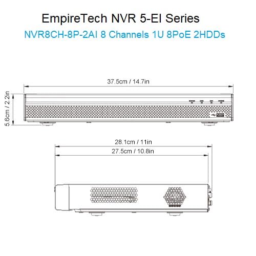 EmpireTech NVR 5-EI Series Smart H.265+ AI 8 Channels 1U 8PoE 2HDD Network Video Recorder,Face Recognition and SMD Plus,Max. 384 Mbps Incoming/Recording/Outgoing Bandwidth, NVR8CH-8P-2AI