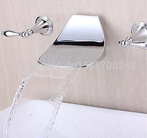 Tyrants FaucetKitchen faucet Bathroom faucetContemporary Designed Chrome Brass Waterfall Bathroom Basin Faucet Dual Handles Mixer Tap Wall Mounted,Brass