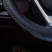 Valleycomfy Leather Steering Wheel Covers Universal 15 inch -Breathable, Anti Slip & Odor Free (Black with Black Lines)