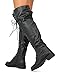 Nature Breeze FG08 Women Leatherette Over The Knee Lace Up Combat Boot - Black