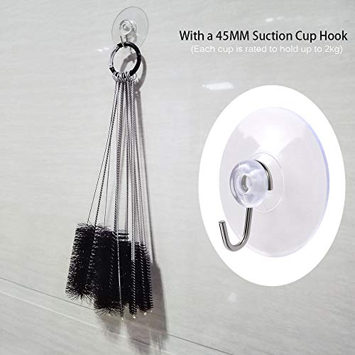 eZAKKA 9.8 Inch 12 Pieces Nylon Tube Brushes Pipe Cleaning Brush Glasses Straws Cleaning Brushes with Suction Cup Hook, Black - Thumbnail 4