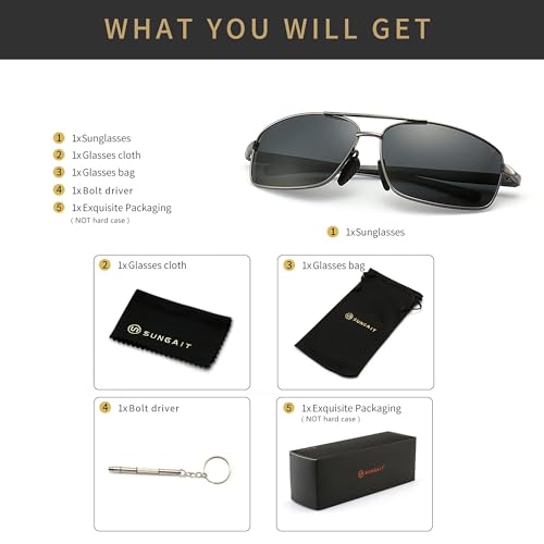 SUNGAIT Ultra Lightweight Rectangular Polarized Sunglasses Men UV400 Protection