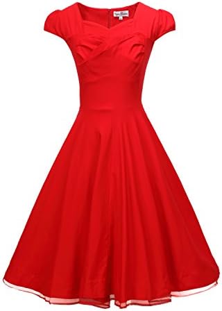 Vienna Summer Women’s Romantic Modest Swing Vintage Party Dress, Red XS