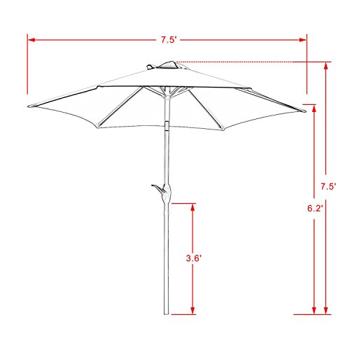 Dienspeak Updated Version 7.5 ft. Round Outdoor Market Patio Umbrella with Push Button Tilt and Crank Lift (Red(w/cover)) - Thumbnail 2
